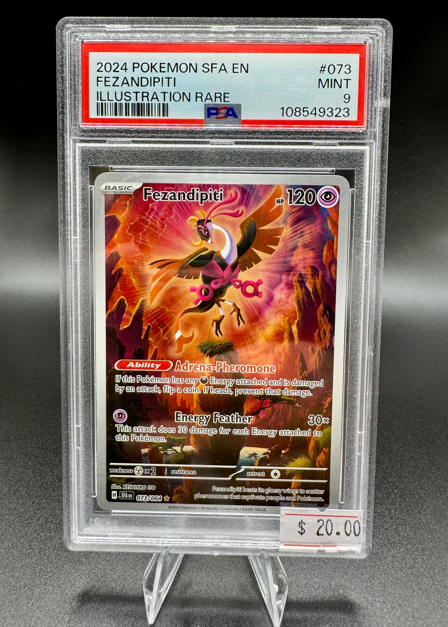 Pokemon 2024 Fezandipiti 073/064 Illustration Rare Shrouded Fable PSA 9