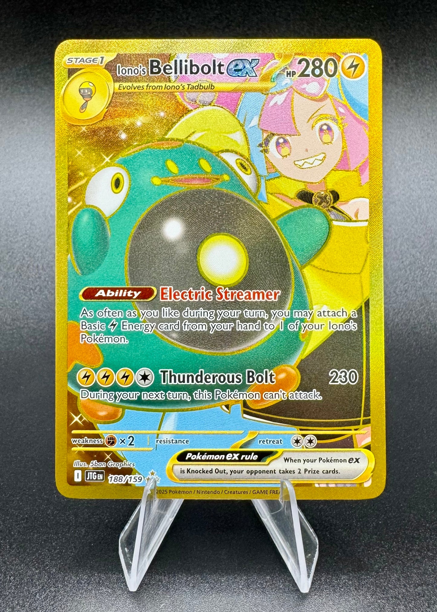 Iono's Bellibolt ex 188/159 Pokemon Journey Together Hyper Rare Gold Holo NM