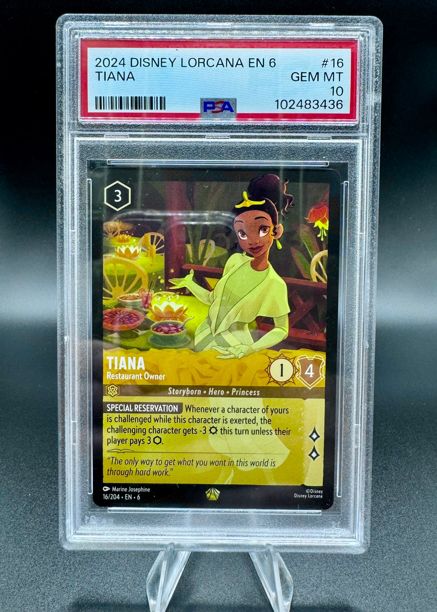 PSA 10 GEM MT Tiana - Restaurant Owner | Disney Lorcana Azurite Sea | 16/204 | Legendary