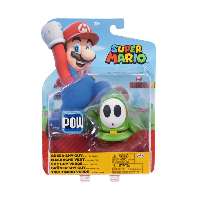 Super Mario 4IN Figures Green Shy Guy w/ POW block