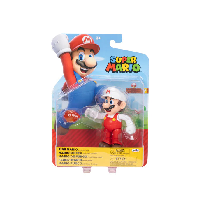 Fire Mario w/ Fireball Accessory Super Mario Brothers 4 inch figure New