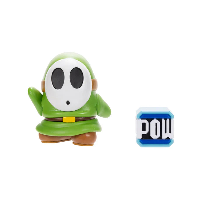 Super Mario 4IN Figures Green Shy Guy w/ POW block