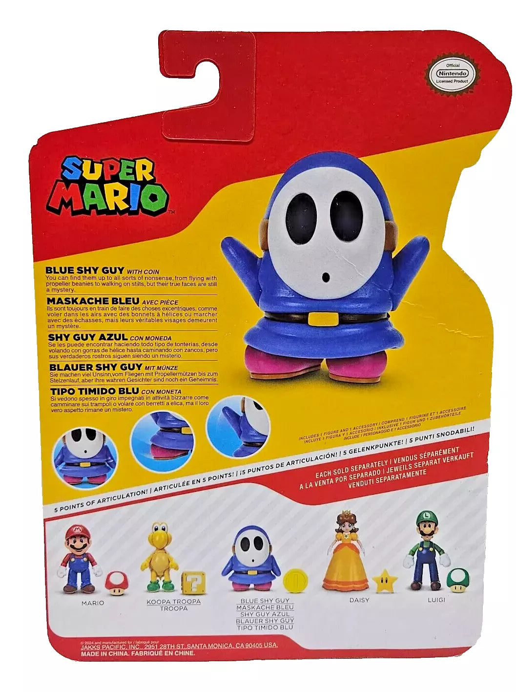 NEW Jakks Pacific Super Mario BLUE SHY GUY w/COIN Accessory 3in Action Figure