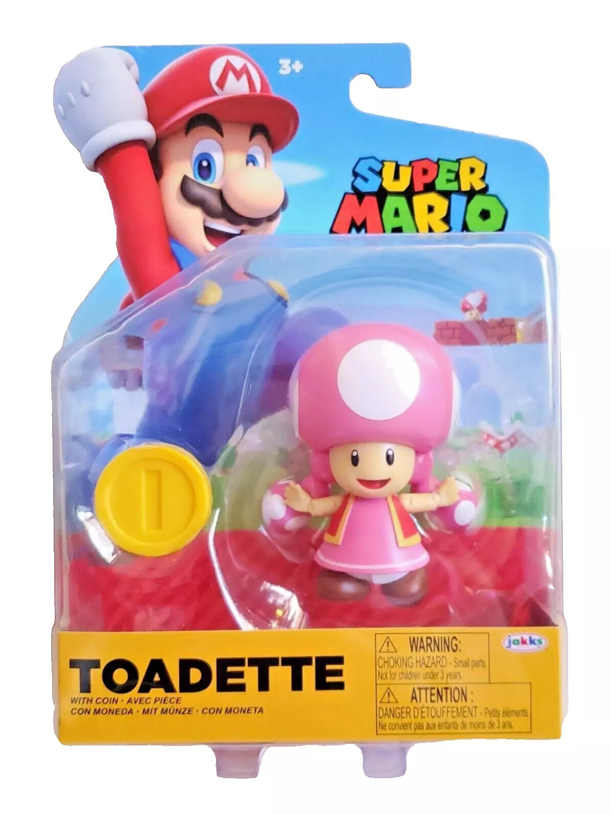 Jakks Pacific World of Nintendo Super Mario Toadette w Coin 4" Figure NEW 2024