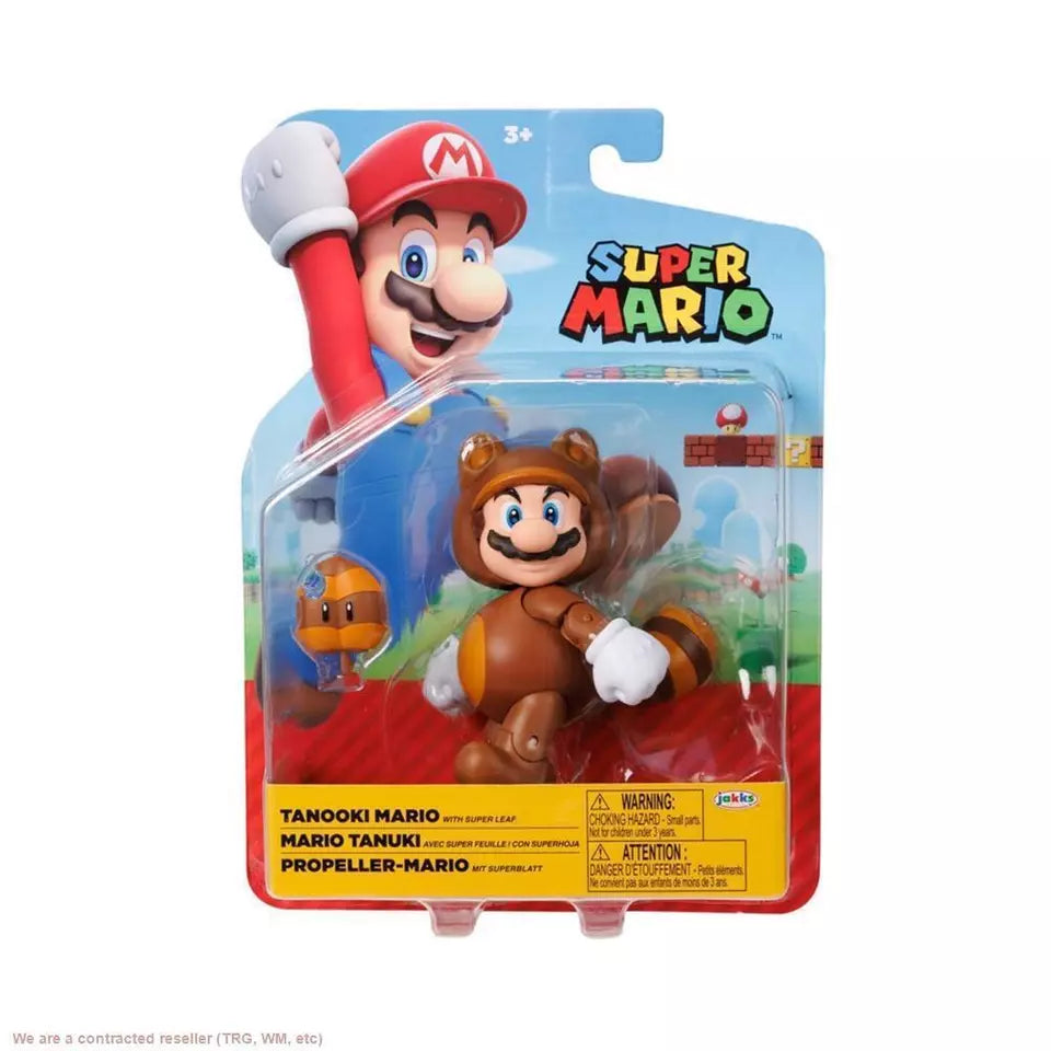 2023 Jakks Pacific Nintendo TANOOKI MARIO w/ SUPER LEAF 4” Action figure NEW