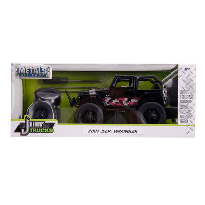 Just Trucks 2007 Jeep Wrangler Black and Pink Camo 1:24 Scale Die-Cast Metal Vehicle with Tire Rack
