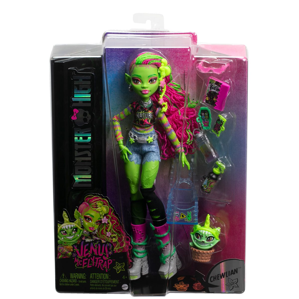 New Mattel Monster High VENUS McFlytrap Doll w/Pet Chewlian MIB Green