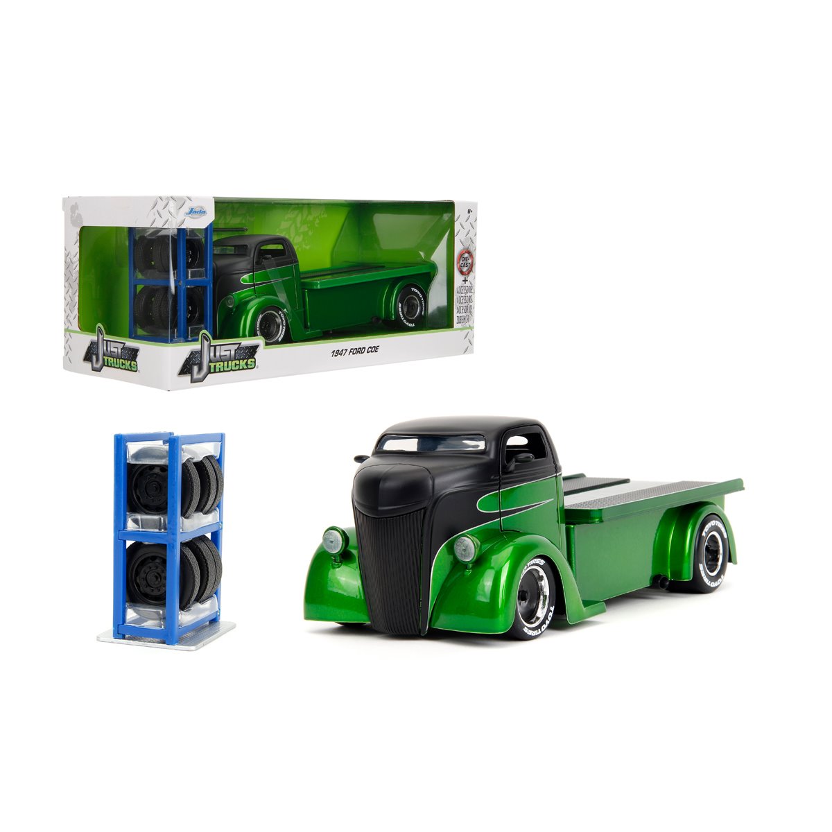Just Trucks 1947 Ford Coe 1:24 Scale Die-Cast Metal Vehicle with Tire Rack