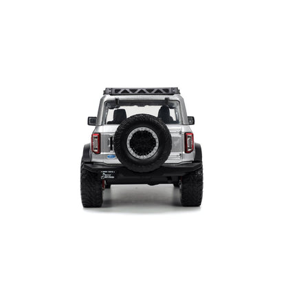 Just Trucks 2021 Ford Bronco Silver 1:24 Scale Die-Cast Metal Vehicle with Tire Rack