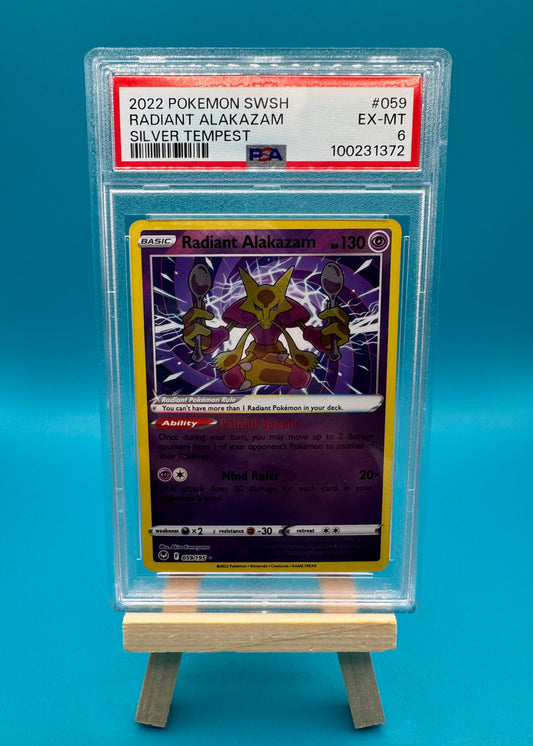 2022 Pokemon Radiant Alakazam 059/195 Silver Tempest HOLO Rare PSA 6