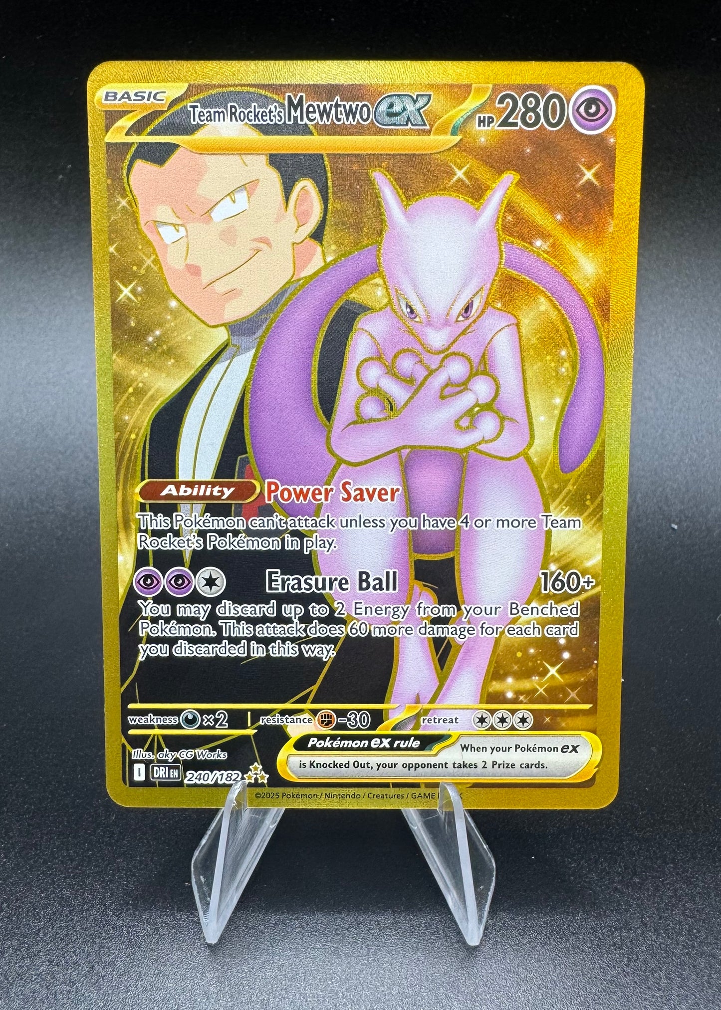 Team Rocket's Mewtwo ex 240/182 Destined Rivals Pokemon Gold Hyper Rare TCG