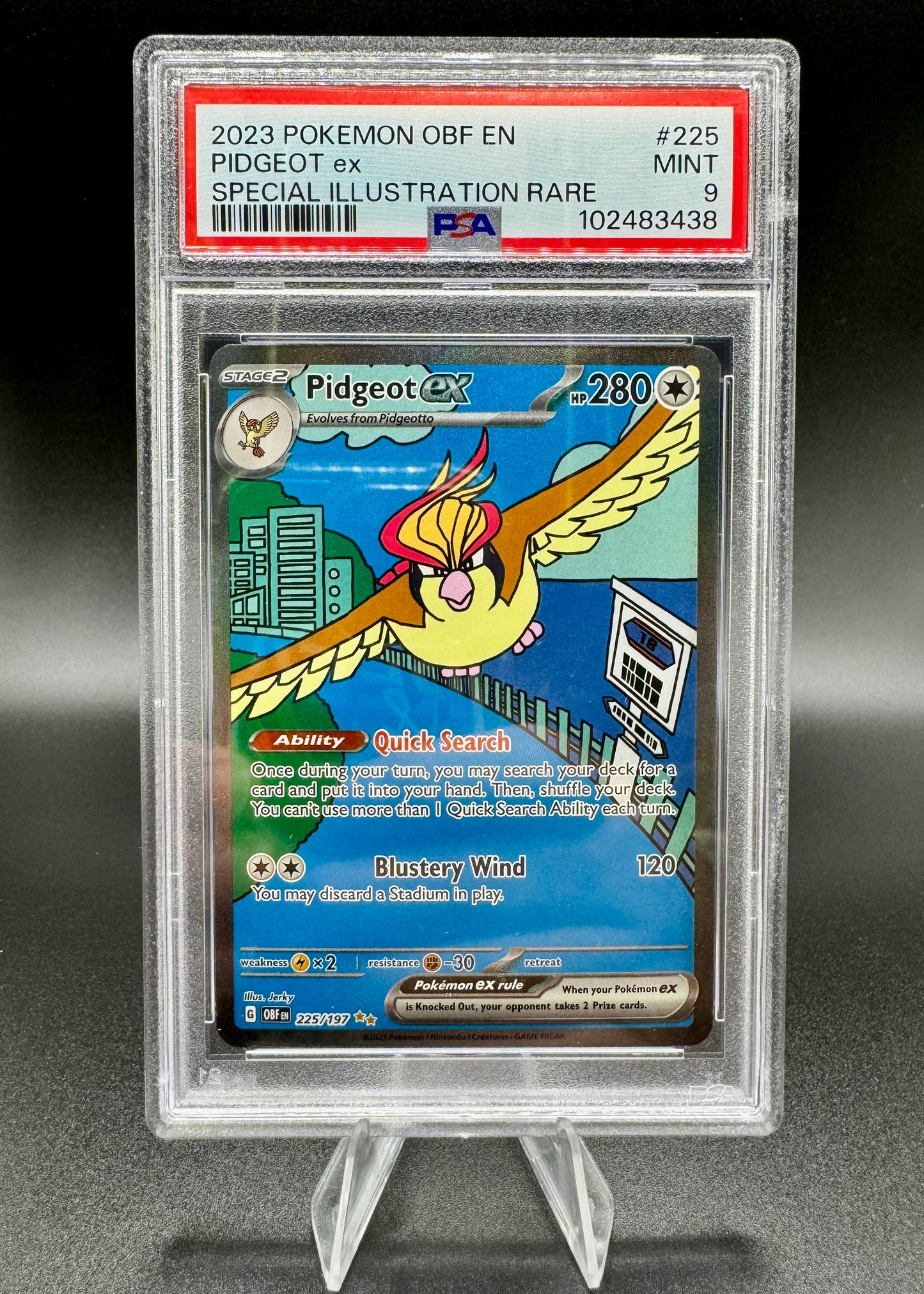 2023 Pokemon Obsidian Flames  PIDGEOT EX Sp Ill Rare Card #225/197 PSA MINT 9