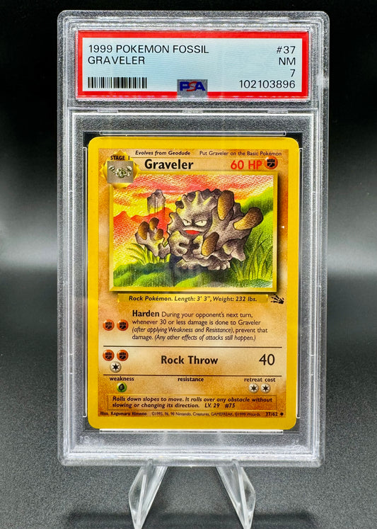 1999 Pokemon - 1st Edition Graveler Non-Holo Fossil 37/62 - PSA 7 NM - WOTC