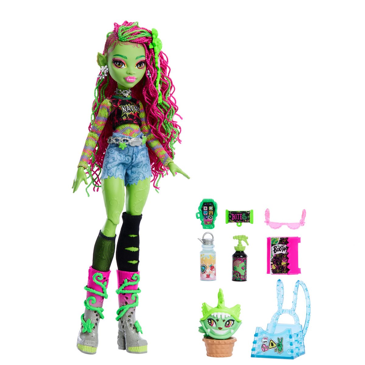 New Mattel Monster High VENUS McFlytrap Doll w/Pet Chewlian MIB Green