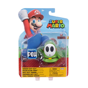 Super Mario 4IN Figures Green Shy Guy w/ POW block