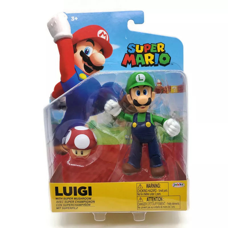 NEW Jakks 40822 World of Nintendo Mario 4" LUIGI W/SUPER MUSHROOM Mini-Figure