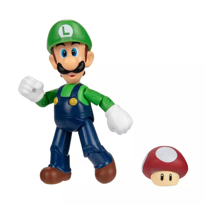 NEW Jakks 40822 World of Nintendo Mario 4" LUIGI W/SUPER MUSHROOM Mini-Figure